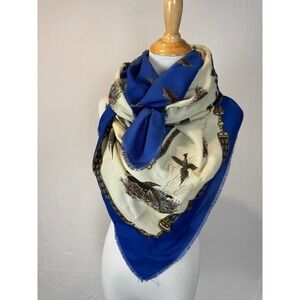 Vtg Norma Dori Scarf Blue Pheasant Game Bird Hunting Equestrian Italy Square